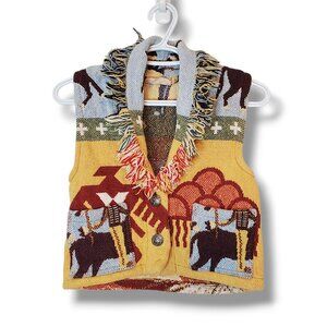 Vintage 90s Western Horse Tapestry Vest Yellow Size XS/S